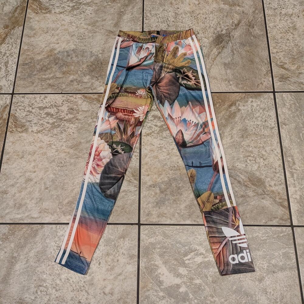 Adidas Womens XS Leggings Originals Farm Curso d'Agua Agua Firebird Track Pants